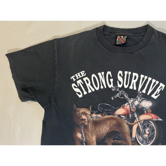 Vntge Harley Davidson T Shirt 3D Emblem Pit bull Strong Survive Niagara Falls  L - Picture 9 of 16